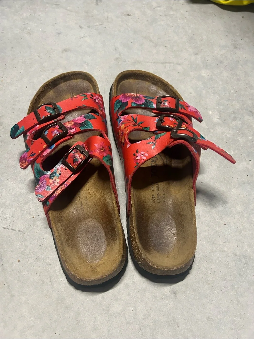 Floral Triple-Strap Sandals - Red - Birkenstock Style